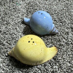 Snails Anthropologie Salt & Pepper Shaker Set Sea Shells Ceramic Hand Painted